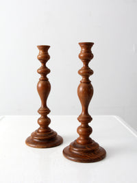 vintage wooden candlestick holders pair