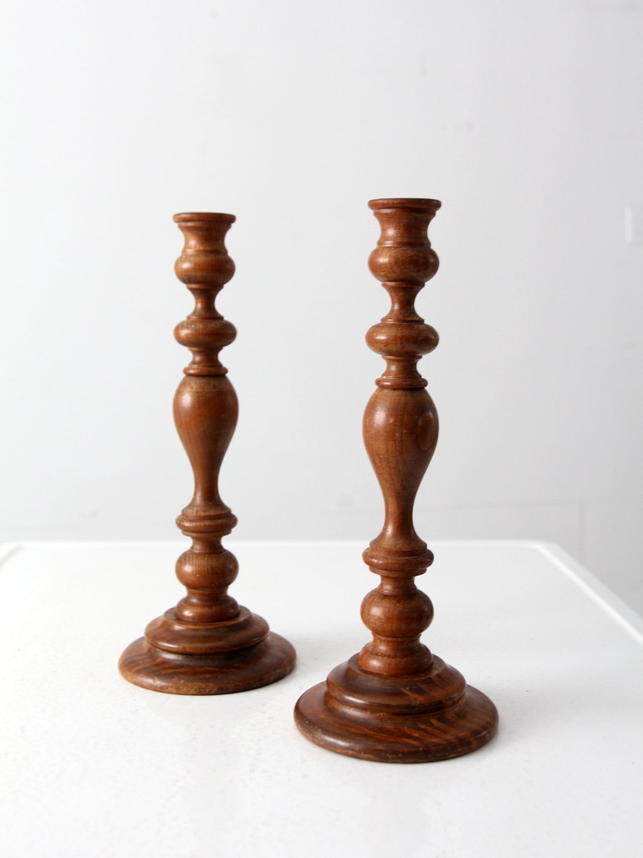 vintage wooden candlestick holders pair
