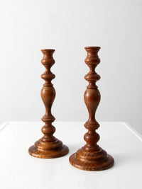 vintage wooden candlestick holders pair