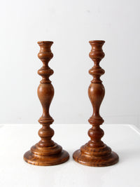 vintage wooden candlestick holders pair