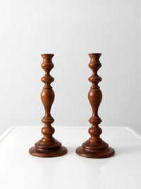 vintage wooden candlestick holders pair