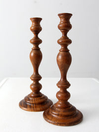 vintage wooden candlestick holders pair
