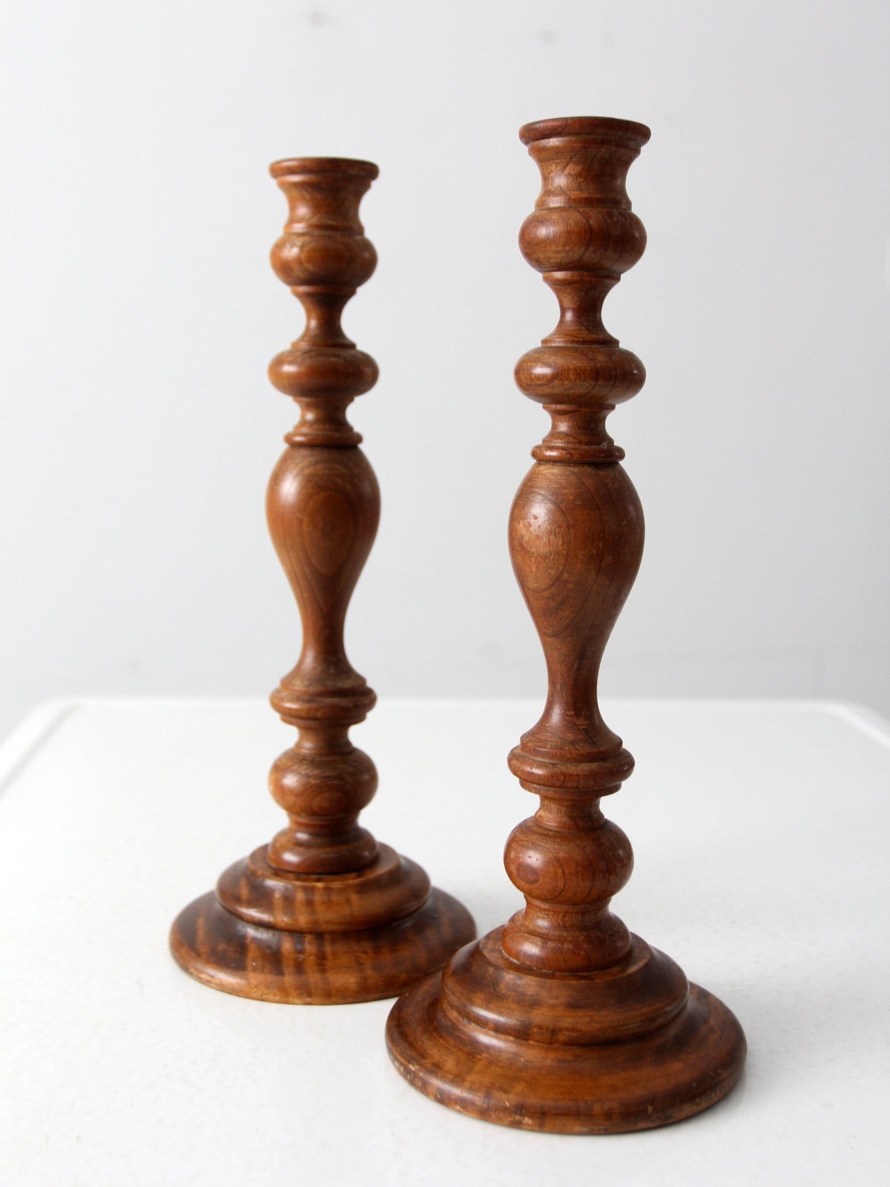 vintage wooden candlestick holders pair