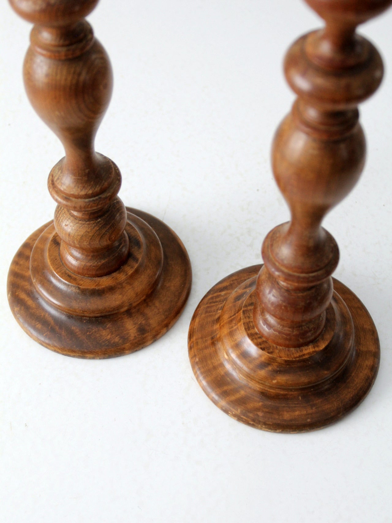 vintage wooden candlestick holders pair