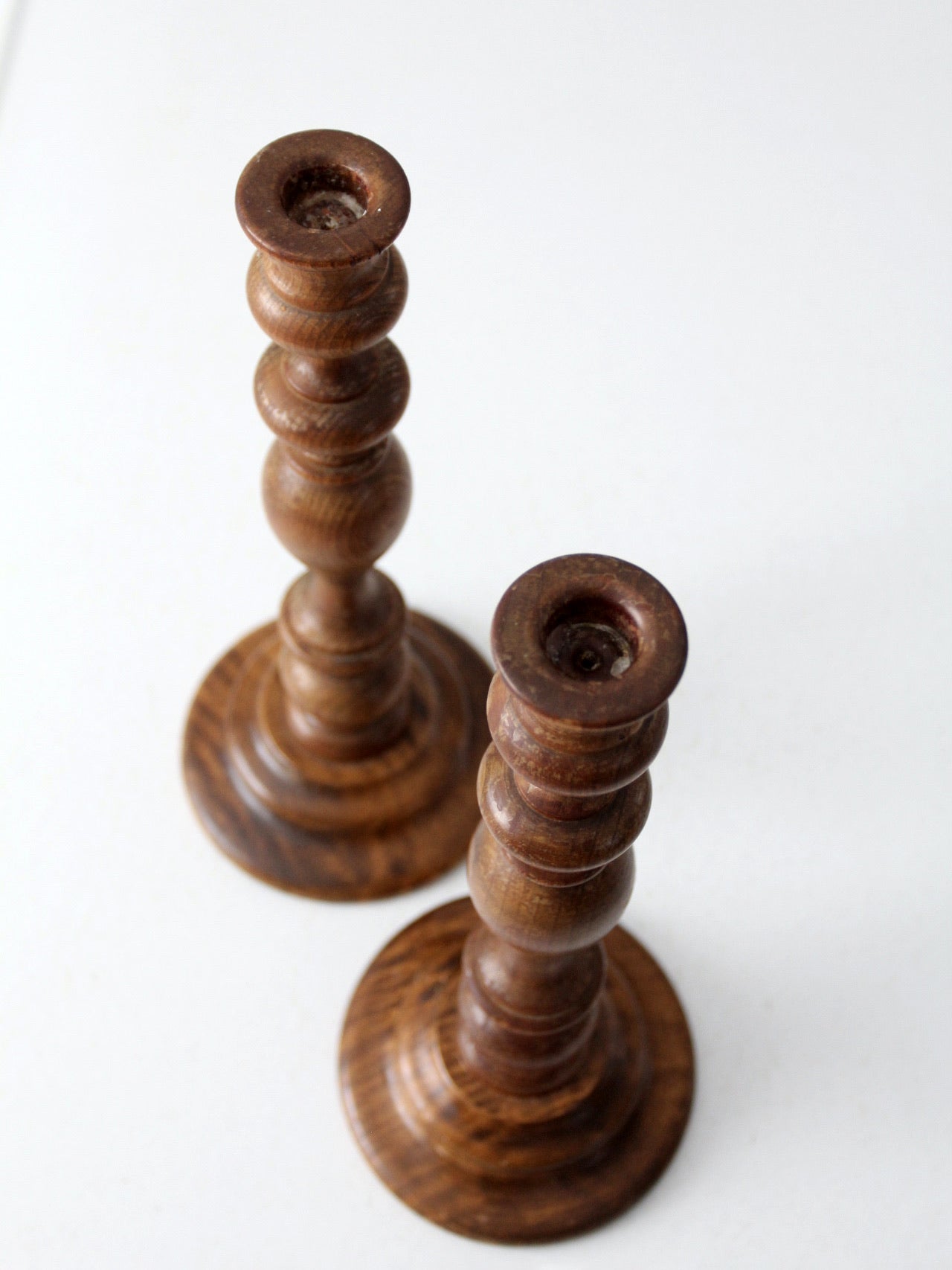 vintage wooden candlestick holders pair