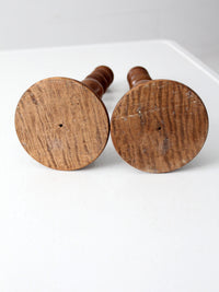 vintage wooden candlestick holders pair
