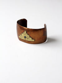 vintage Mexican copper cuff with brass sun pyramid