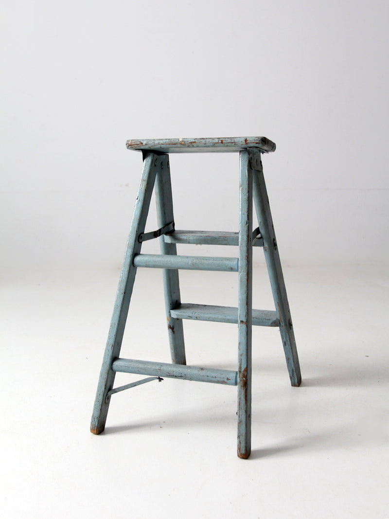 vintage wooden blue step ladder