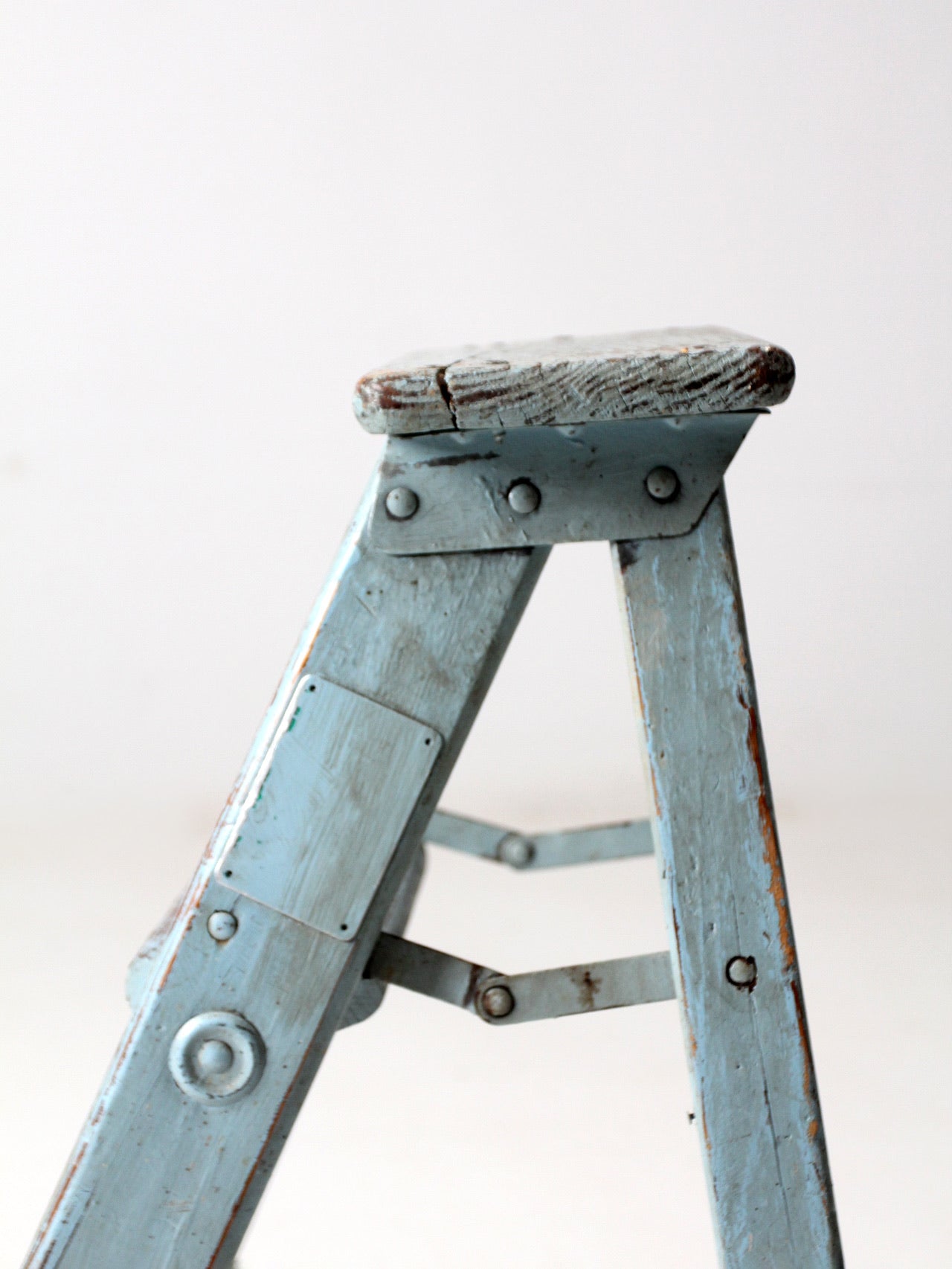 vintage wooden blue step ladder
