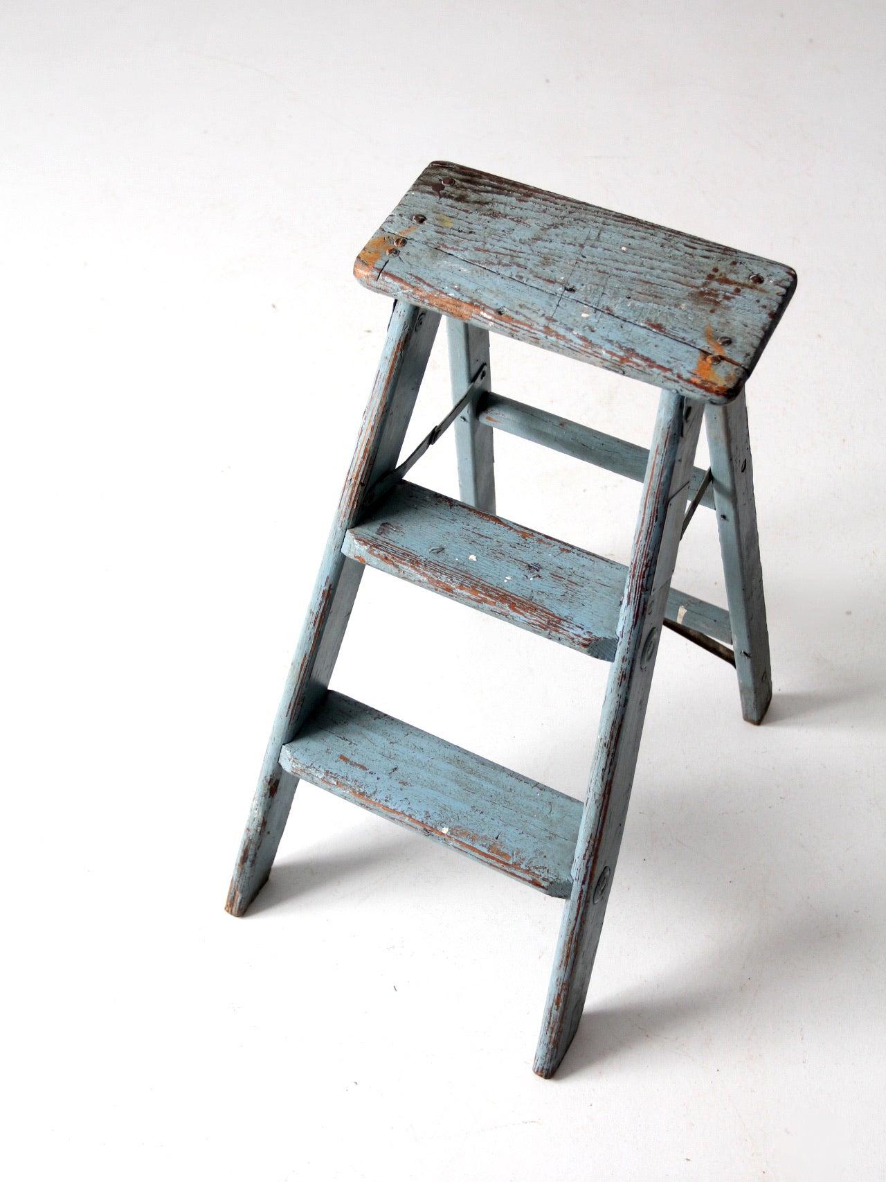 vintage wooden blue step ladder