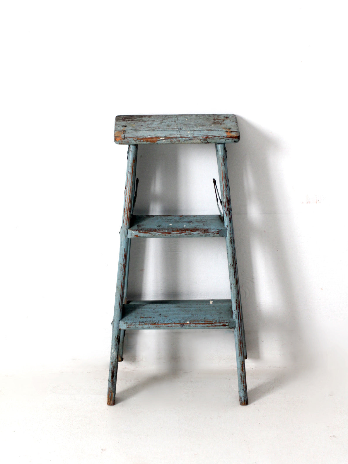 vintage wooden blue step ladder