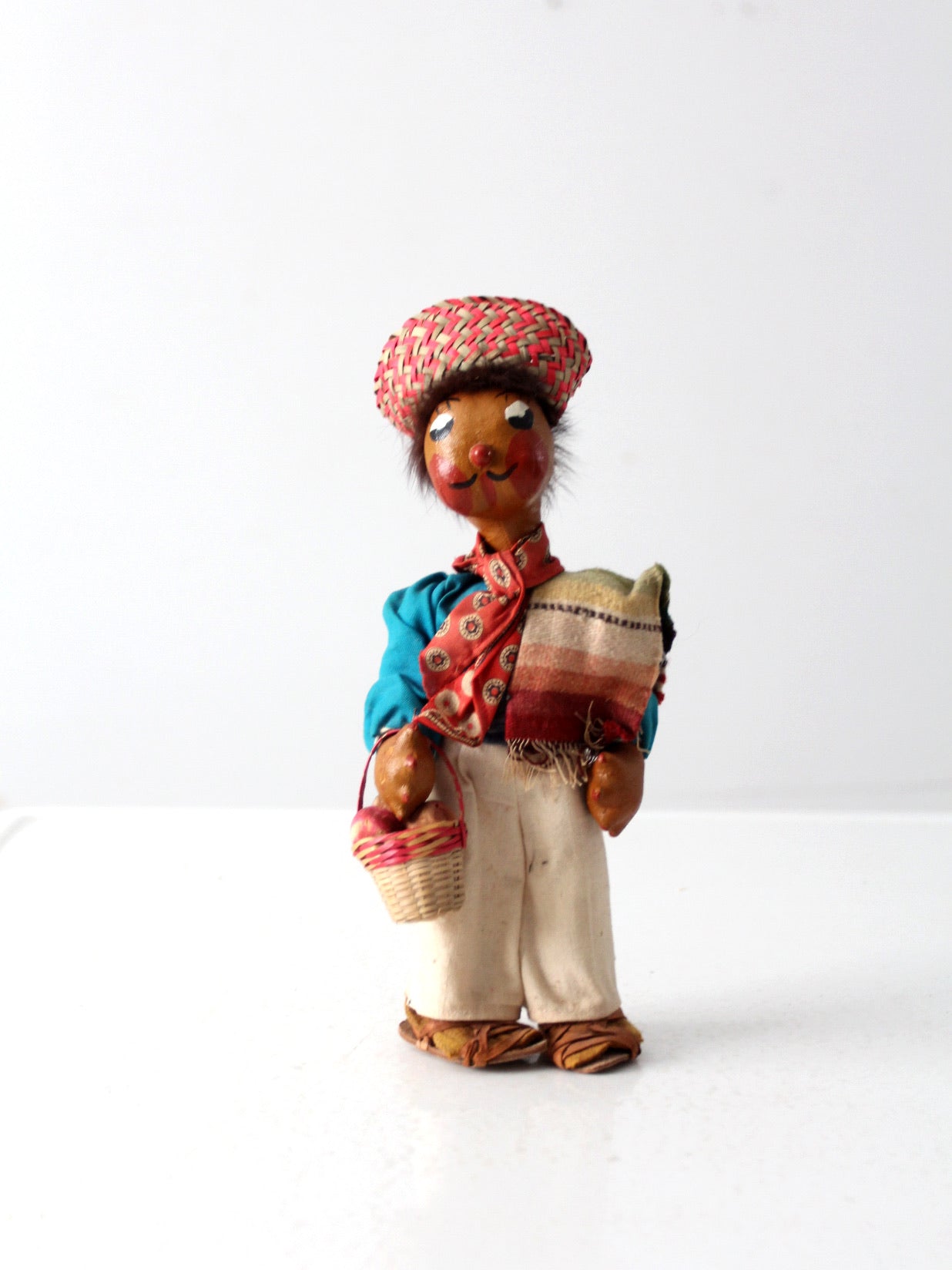 vintage Mexican folk art oil cloth doll