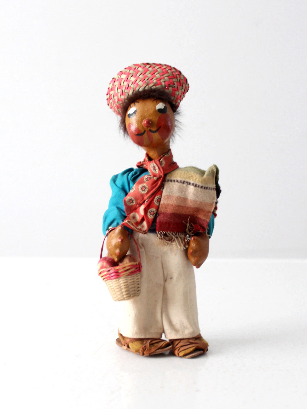 vintage Mexican folk art oil cloth doll