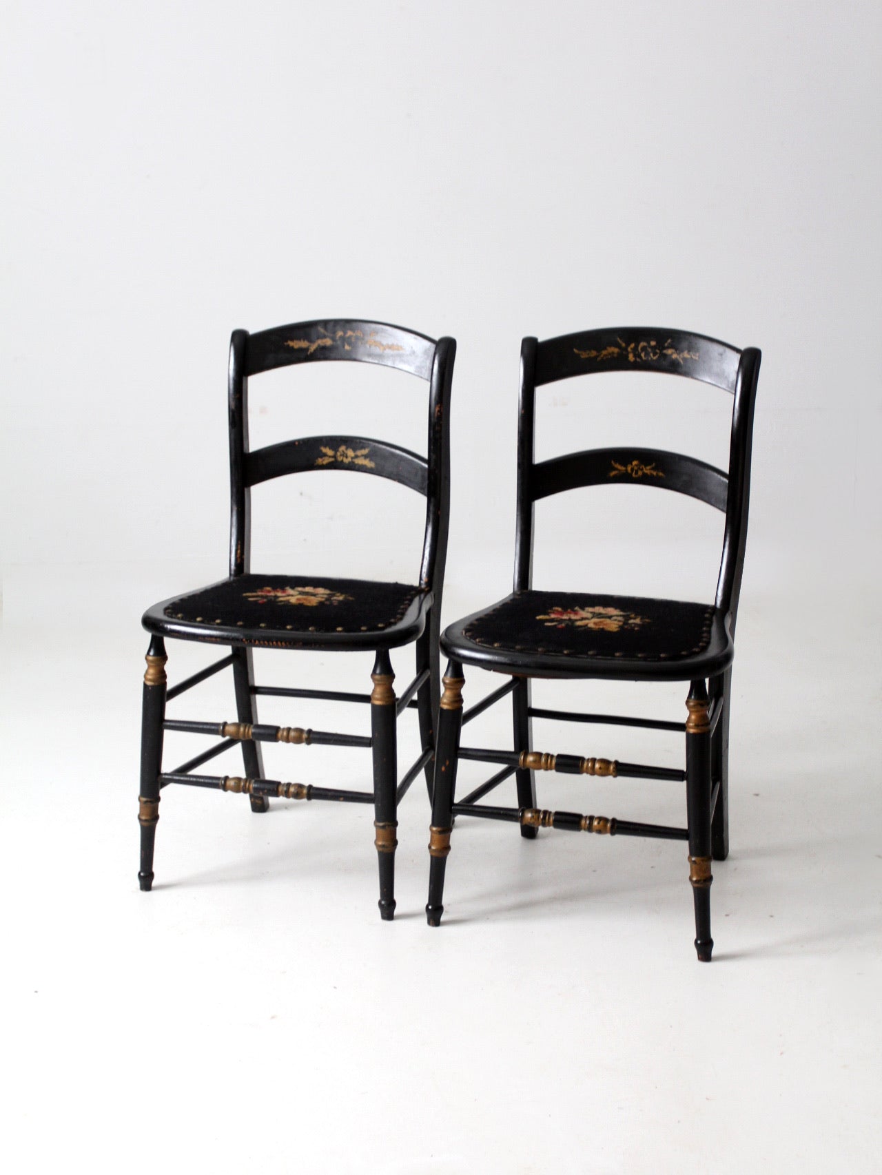 antique needlepoint accent chairs pair
