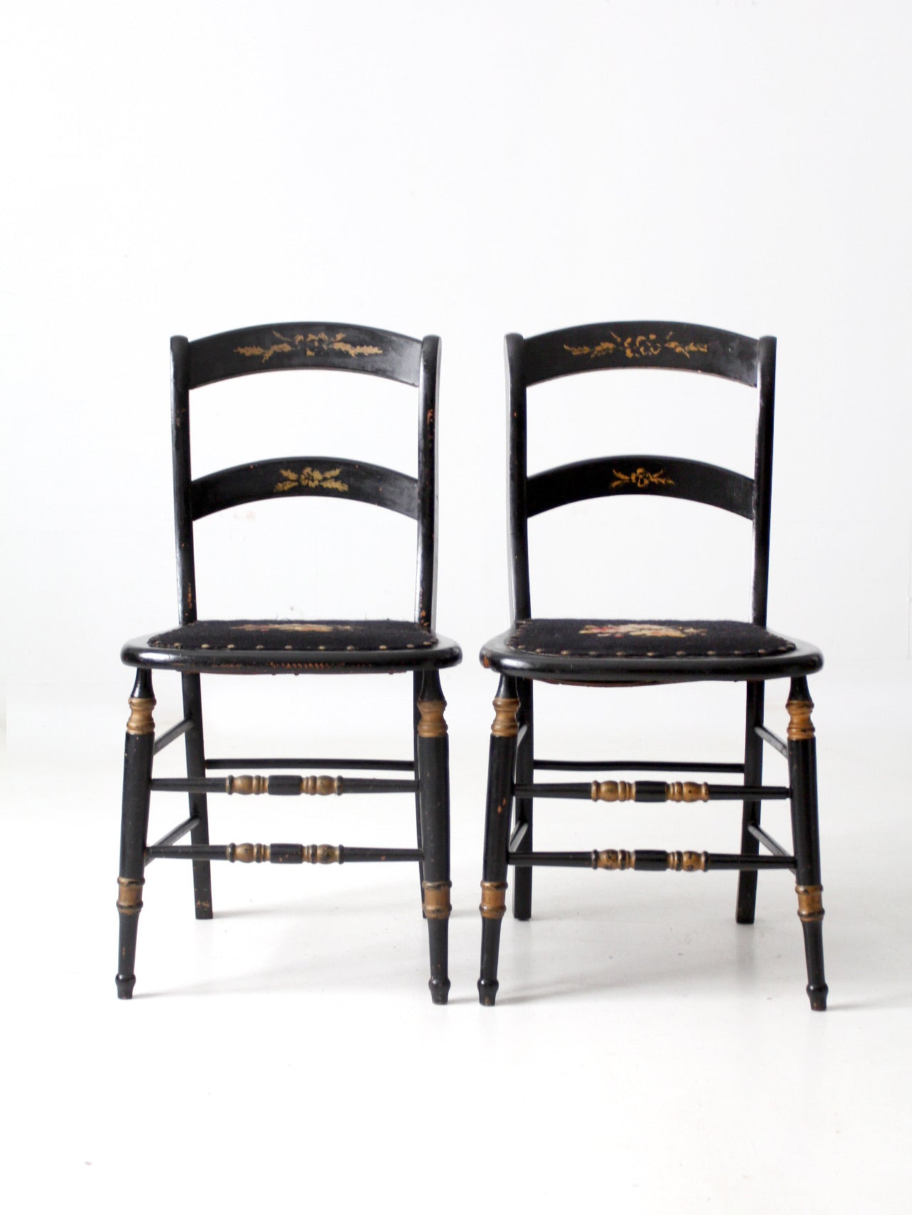 antique needlepoint accent chairs pair