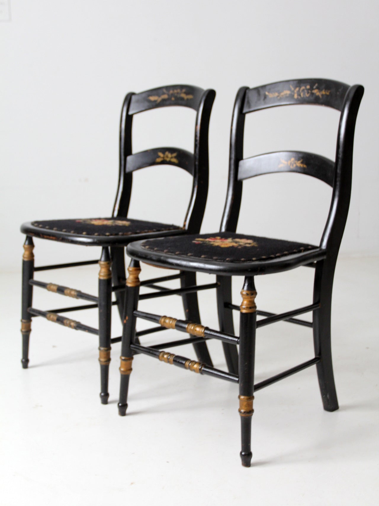 antique needlepoint accent chairs pair