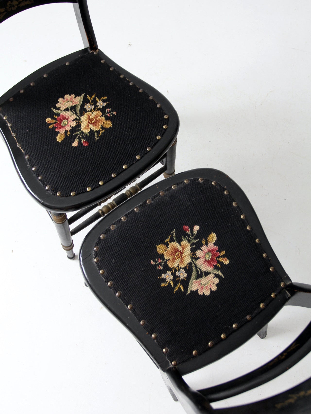 antique needlepoint accent chairs pair