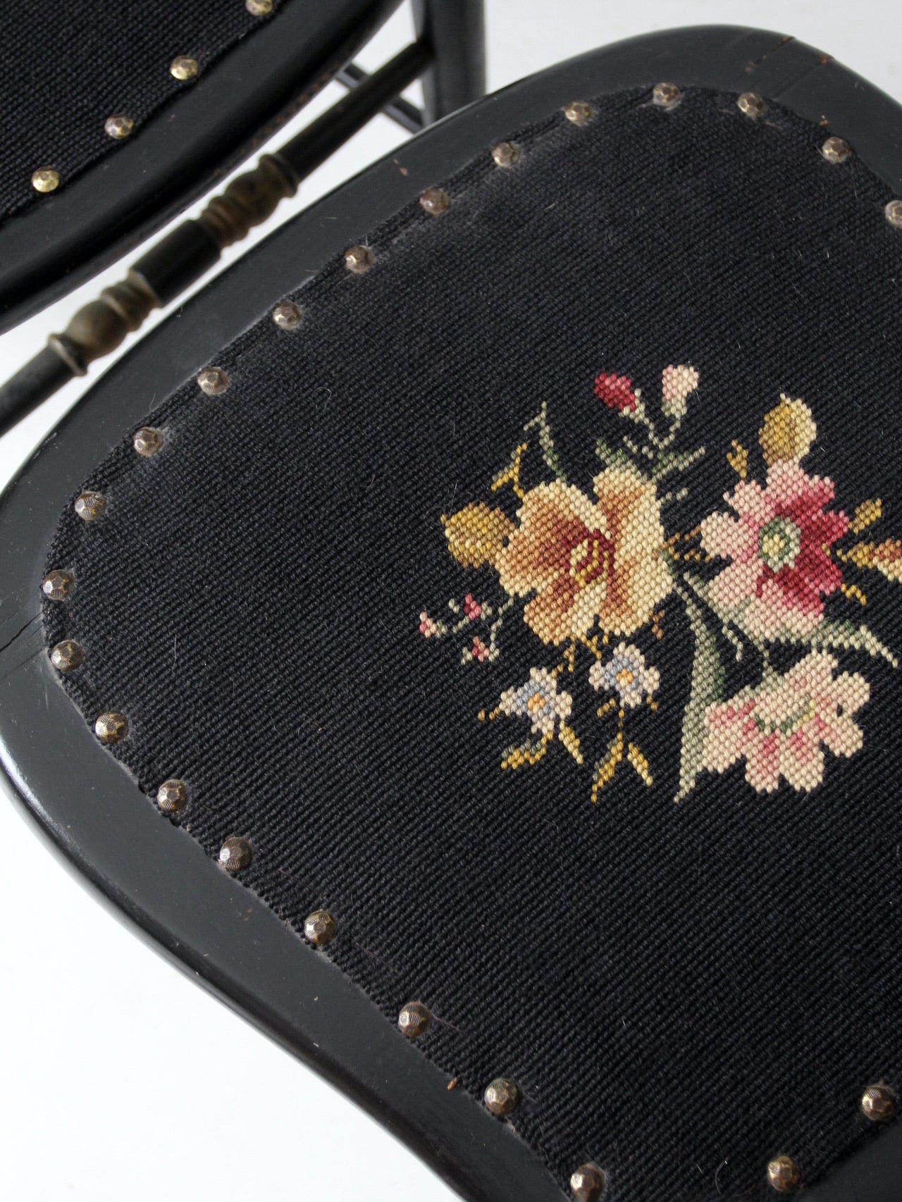 antique needlepoint accent chairs pair