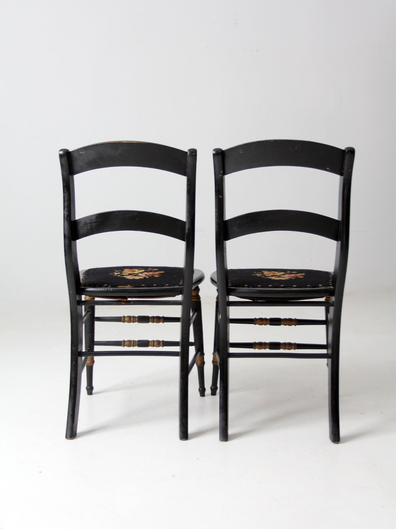 antique needlepoint accent chairs pair