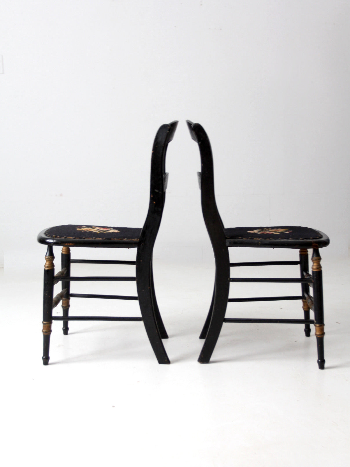 antique needlepoint accent chairs pair