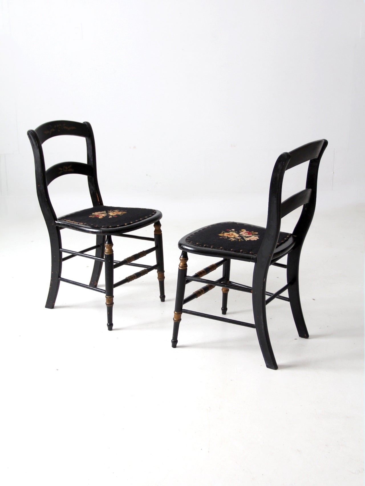 antique needlepoint accent chairs pair