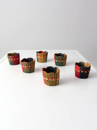 vintage woven straw drink holders set 6