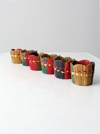 vintage woven straw drink holders set 6