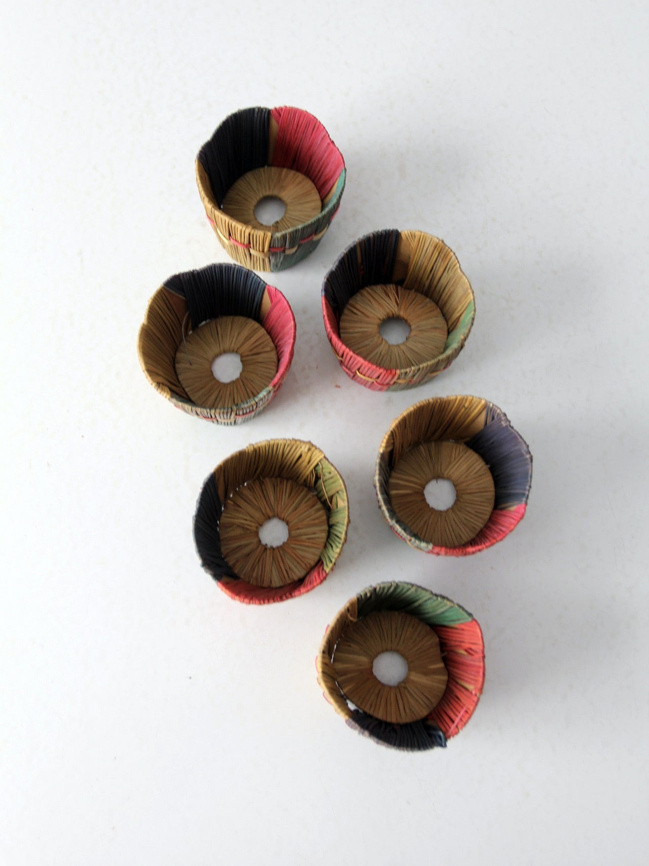 vintage woven straw drink holders set 6