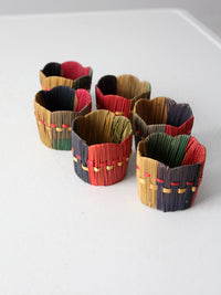 vintage woven straw drink holders set 6