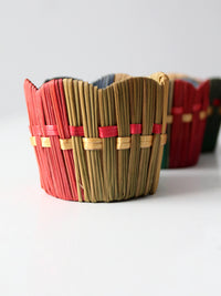 vintage woven straw drink holders set 6