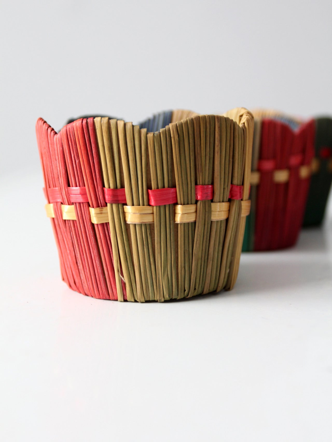 vintage woven straw drink holders set 6