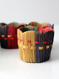 vintage woven straw drink holders set 6
