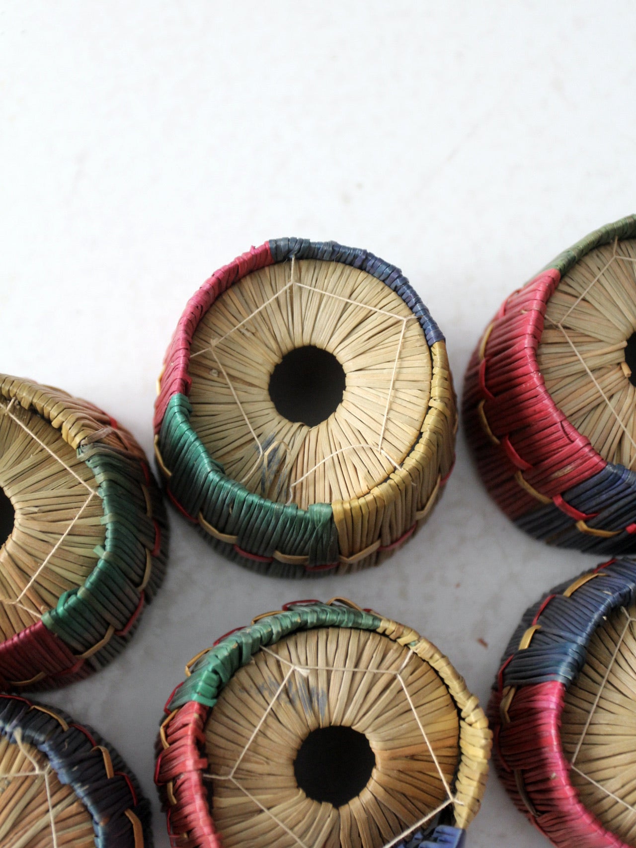 vintage woven straw drink holders set 6