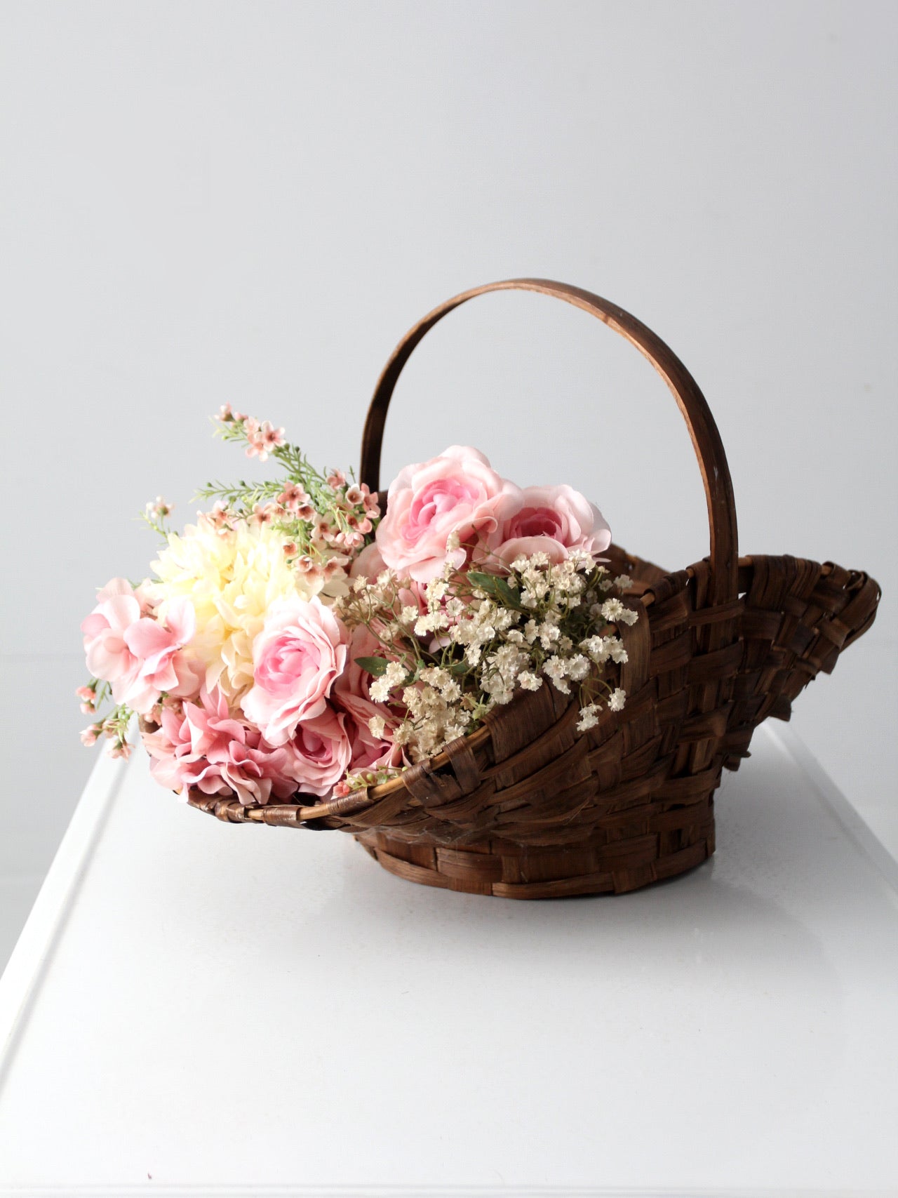 antique splint weave gathering basket