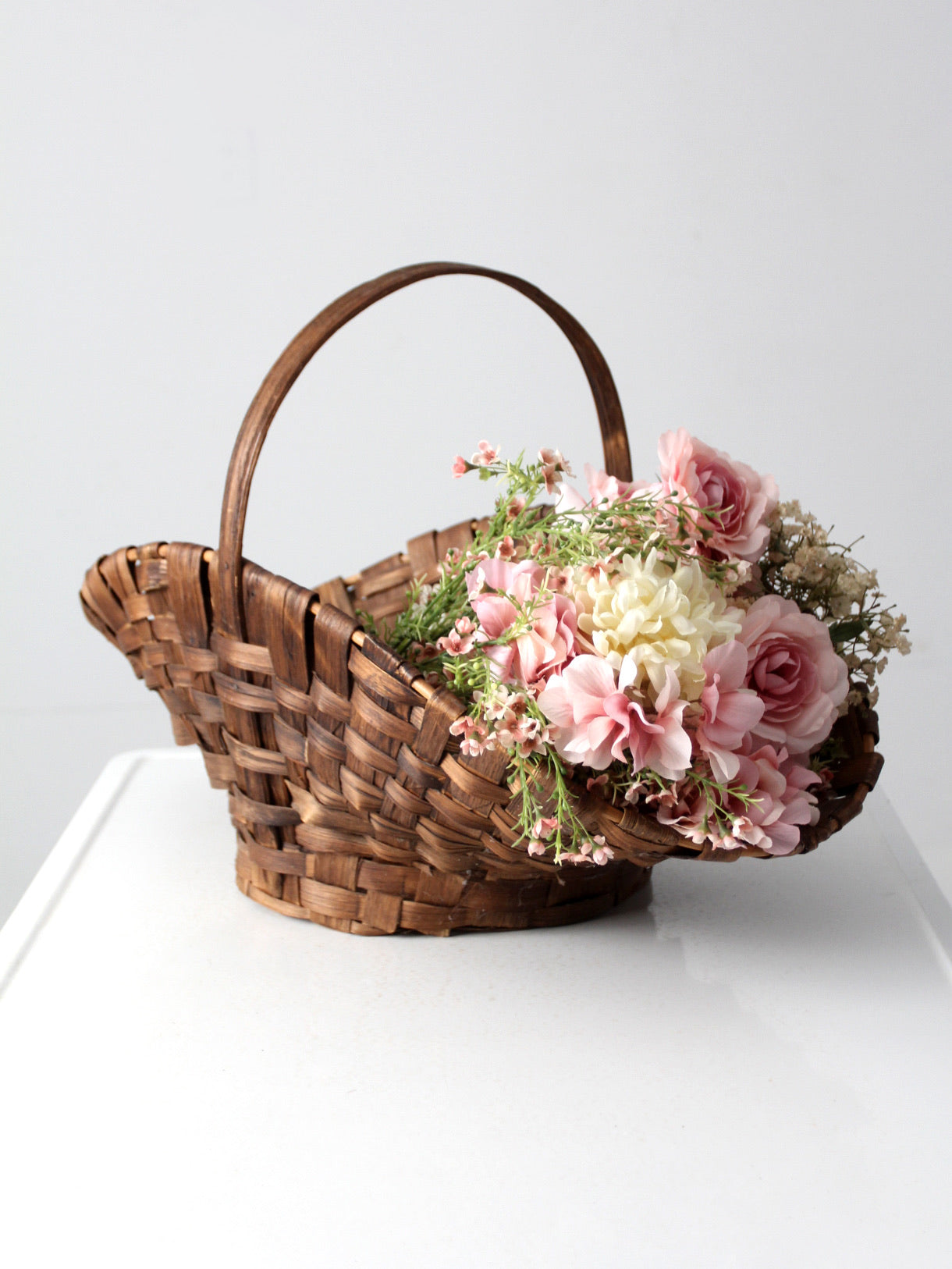 antique splint weave gathering basket