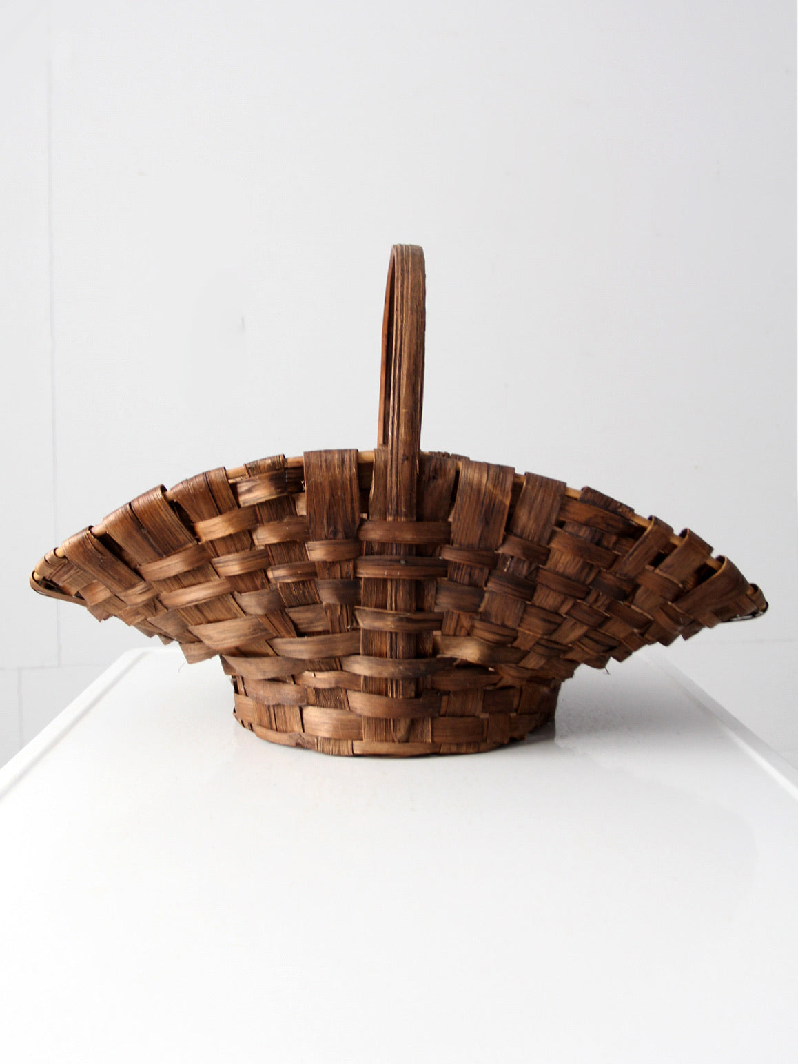 antique splint weave gathering basket