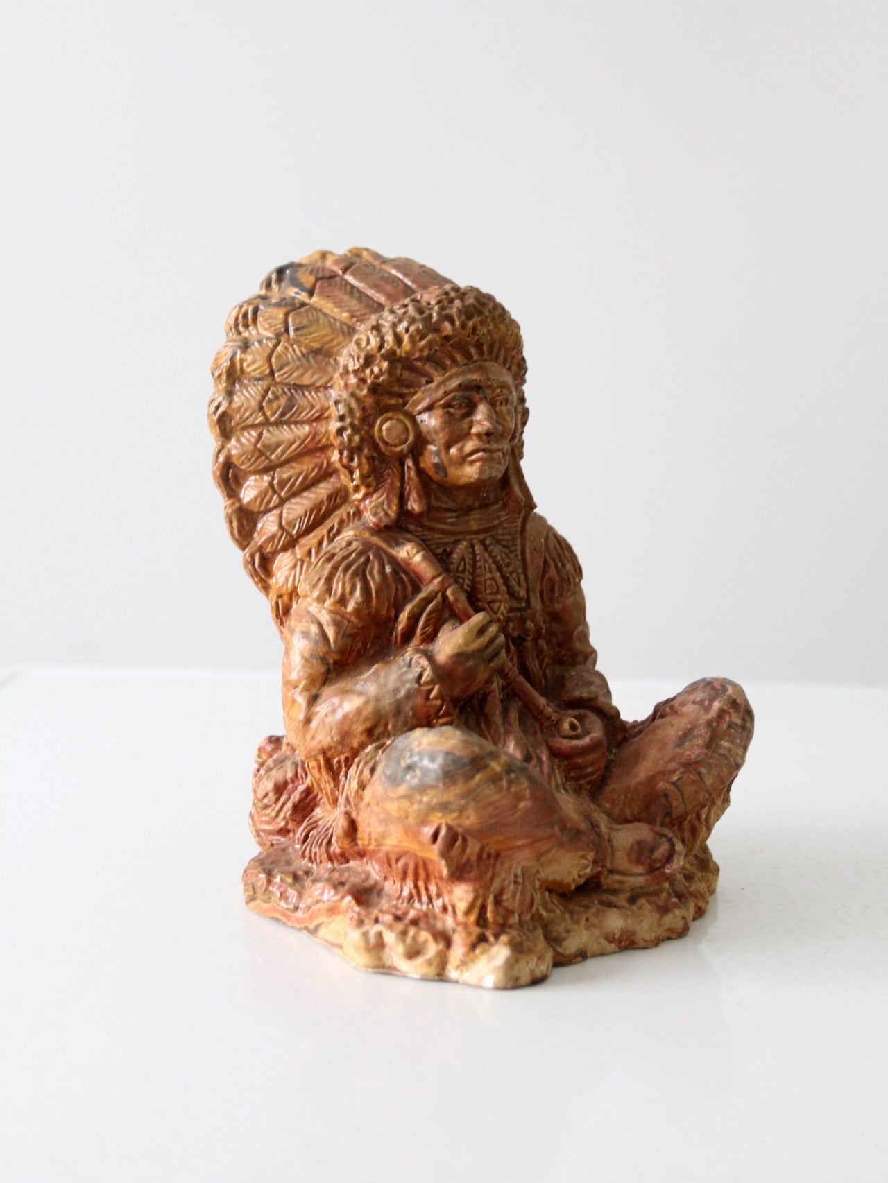 vintage swirl pottery Native American chief statue