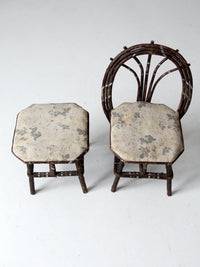 antique Adirondack children's twig chair and stool