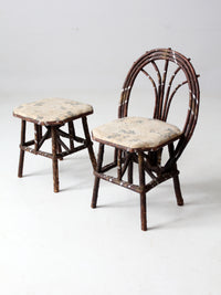 antique Adirondack children's twig chair and stool
