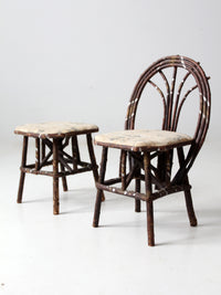 antique Adirondack children's twig chair and stool