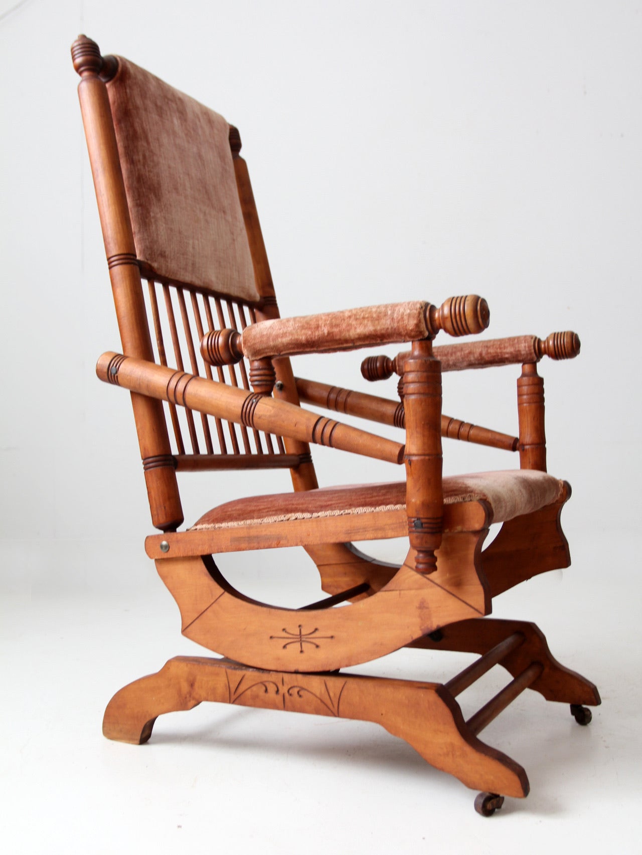 antique Victorian platform rocking chairs pair