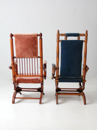 antique Victorian platform rocking chairs pair