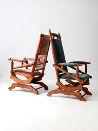antique Victorian platform rocking chairs pair