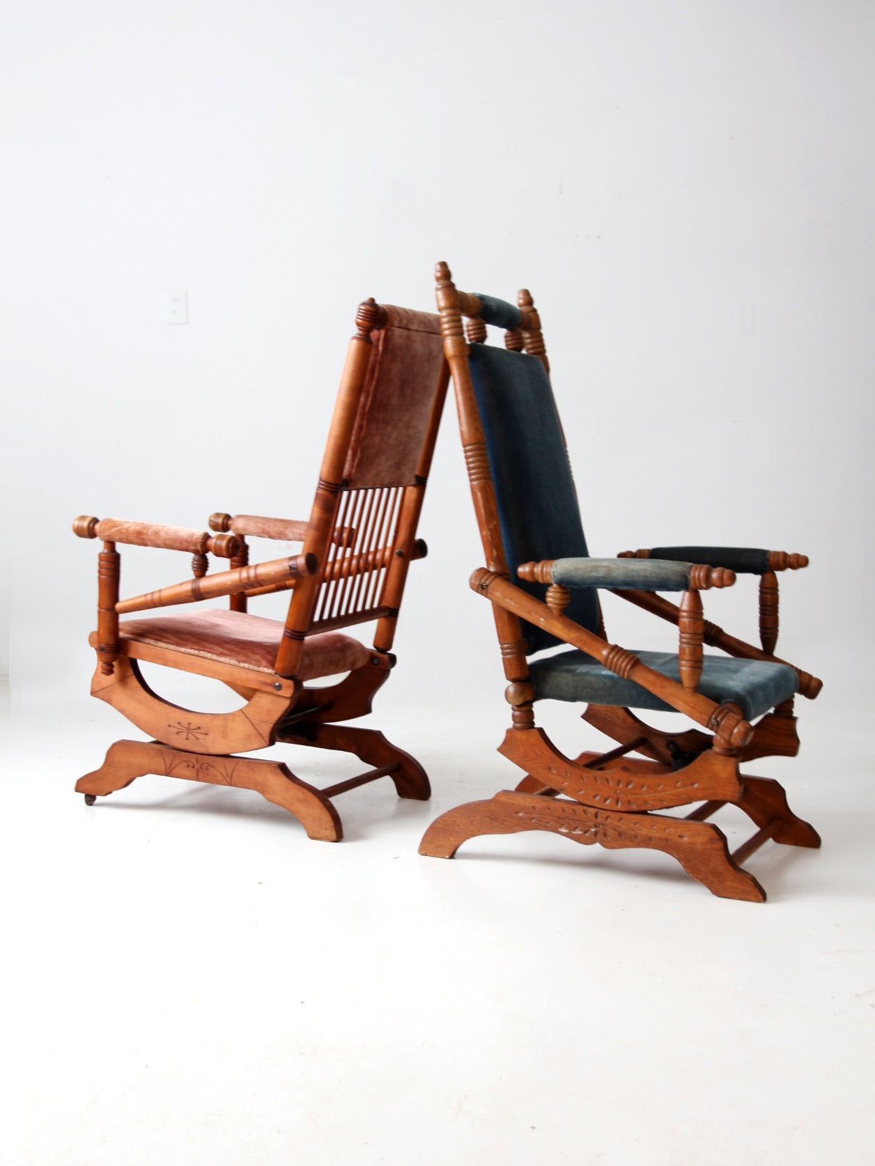 antique Victorian platform rocking chairs pair
