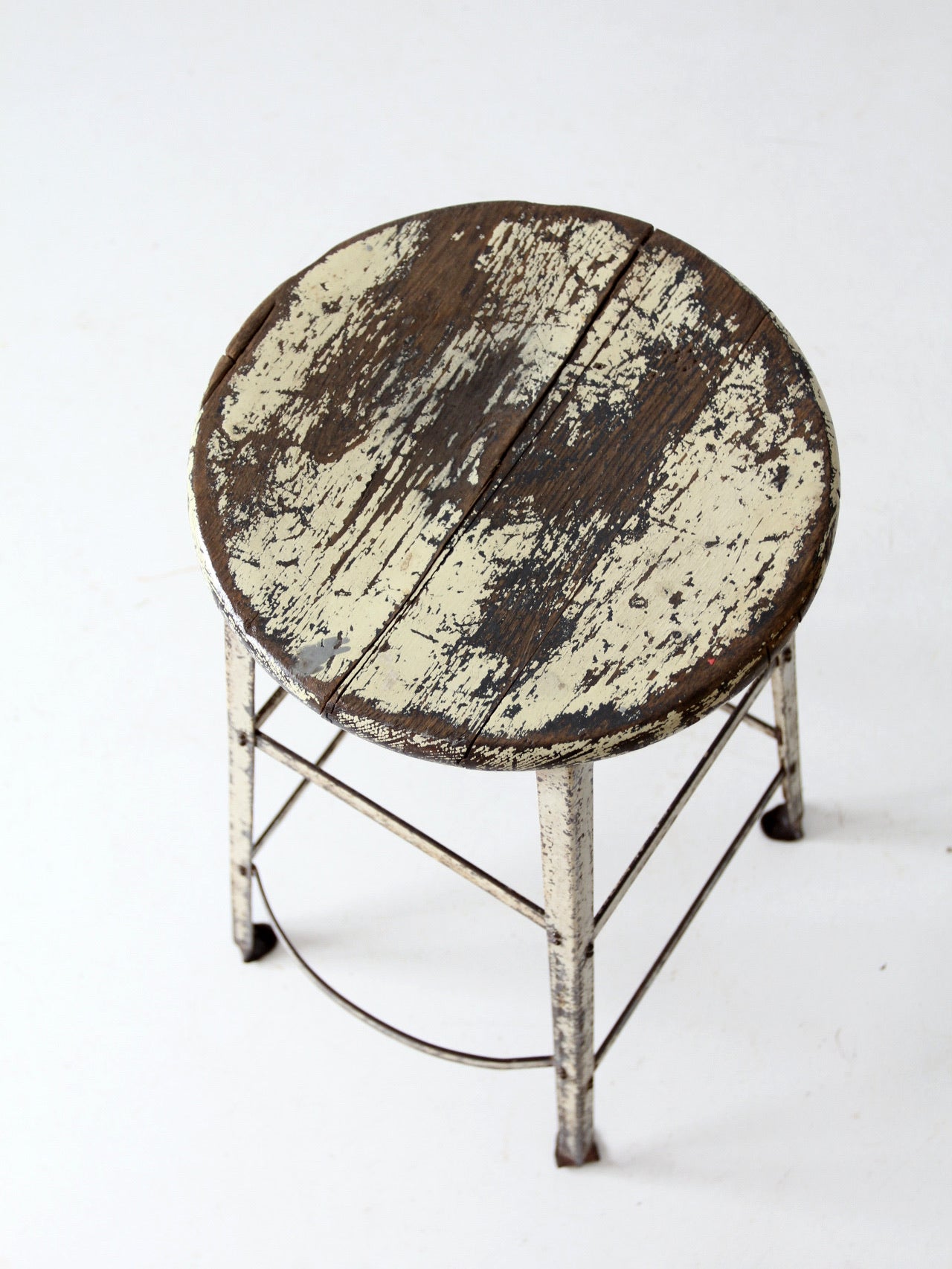 vintage industrial stool with wood seat