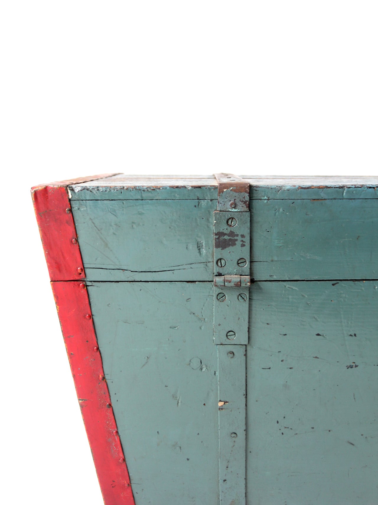 antique blue hand-painted wood trunk