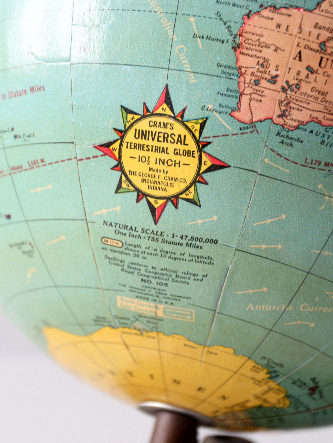 vintage Cram's 10.5 inch terrestrial globe