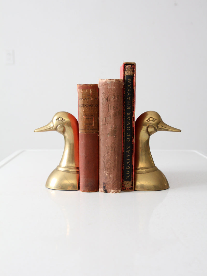 mid-century brass duck bookends