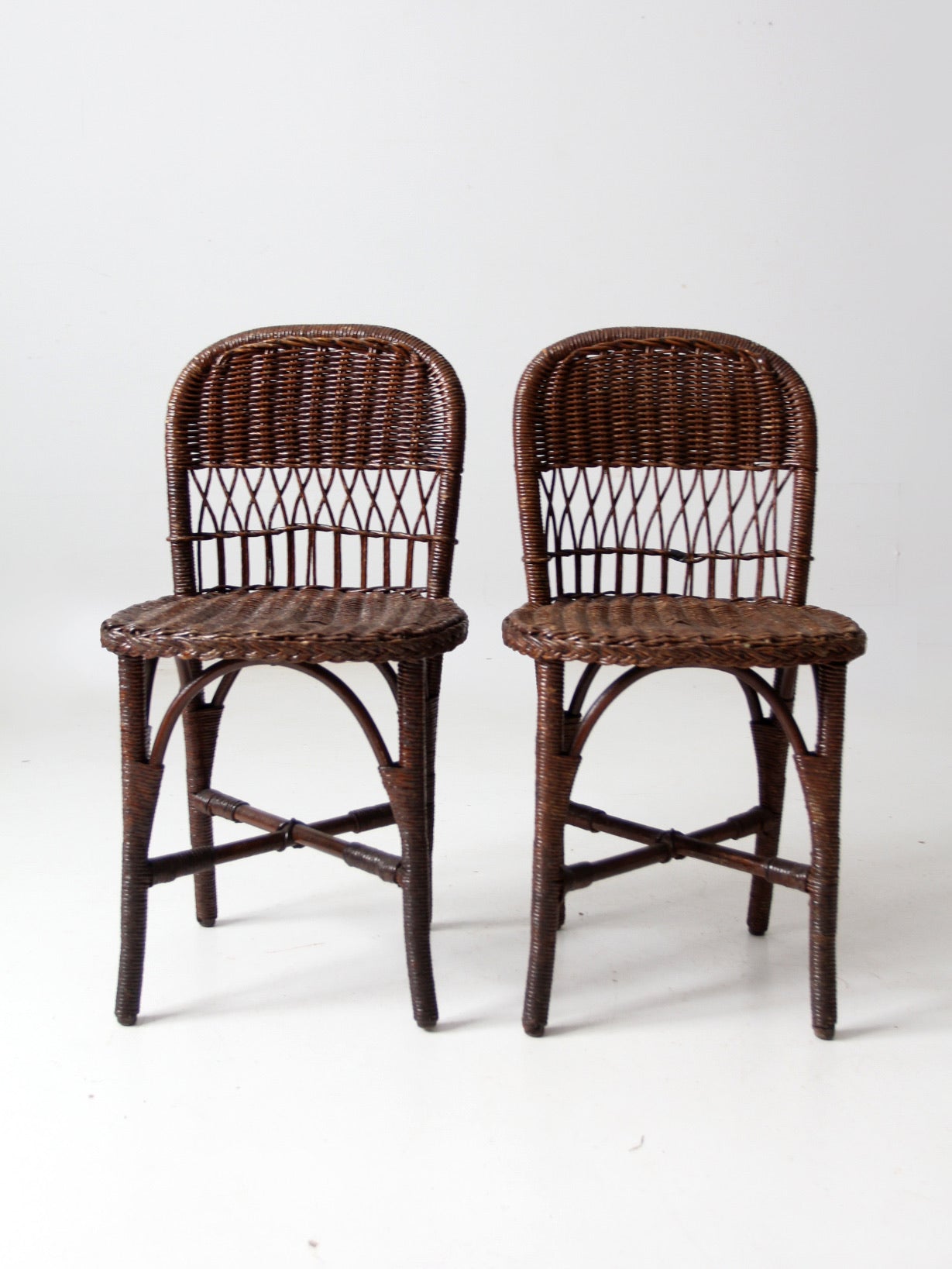 antique wicker chairs pair