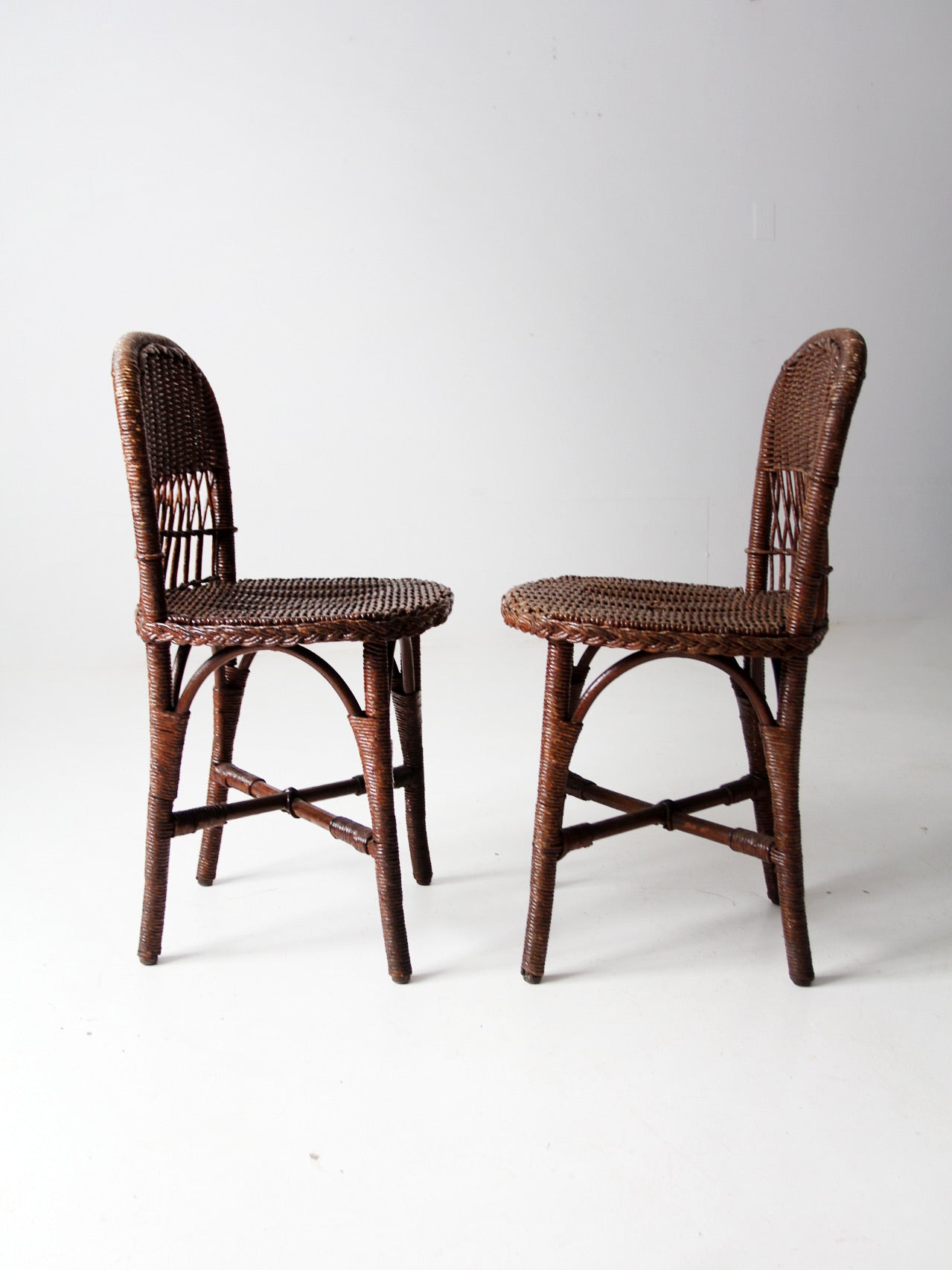 antique wicker chairs pair